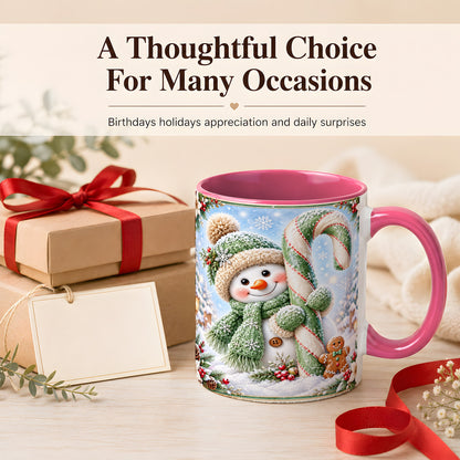 #pl[11oz|Pink] Snowman Candy Cane Coffee Mug, Christmas Snowman Mug, Ceramic Cup