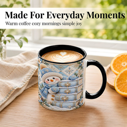 #pl[11oz|Black] Snowman Books Coffee Mug, Winter Reading Snowman Mug, Ceramic Cup