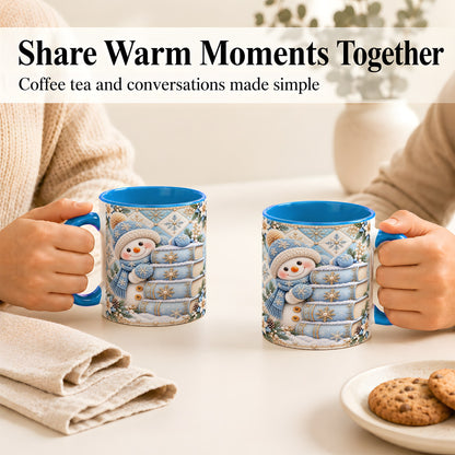 #pl[11oz|Blue] Snowman Books Coffee Mug, Winter Reading Snowman Mug, Ceramic Cup