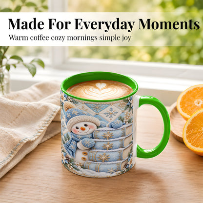 #pl[11oz|Green] Snowman Books Coffee Mug, Winter Reading Snowman Mug, Ceramic Cup