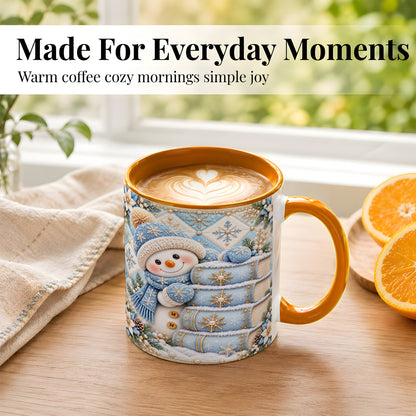 #pl[11oz|Orange] Snowman Books Coffee Mug, Winter Reading Snowman Mug, Ceramic Cup