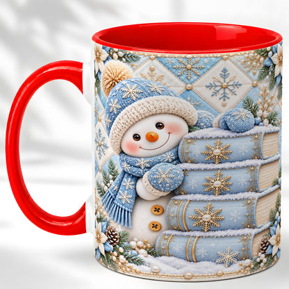Snowman Books Coffee Mug, Winter Reading Snowman Mug, Ceramic Cup