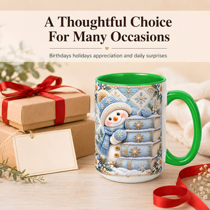 #pl[15oz|Green] Snowman Books Coffee Mug, Winter Reading Snowman Mug, Ceramic Cup