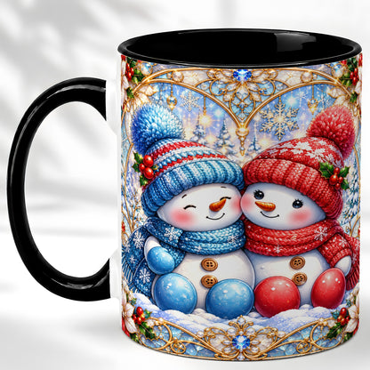 #pl[11oz|Black] Snowman Couple Coffee Mug, Christmas Snowman Mug, Ceramic Cup