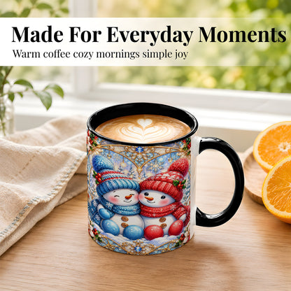 #pl[11oz|Black] Snowman Couple Coffee Mug, Christmas Snowman Mug, Ceramic Cup