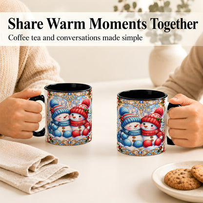 #pl[11oz|Black] Snowman Couple Coffee Mug, Christmas Snowman Mug, Ceramic Cup