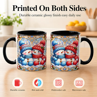 #pl[11oz|Black] Snowman Couple Coffee Mug, Christmas Snowman Mug, Ceramic Cup