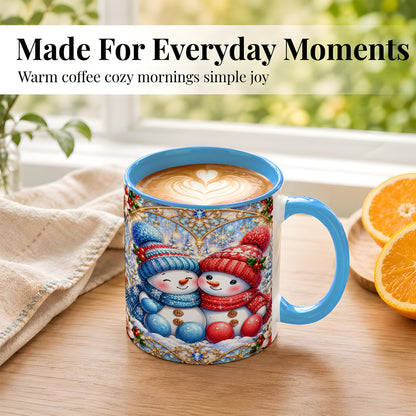 #pl[11oz|Blue] Snowman Couple Coffee Mug, Christmas Snowman Mug, Ceramic Cup