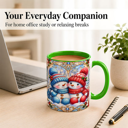 #pl[11oz|Green] Snowman Couple Coffee Mug, Christmas Snowman Mug, Ceramic Cup