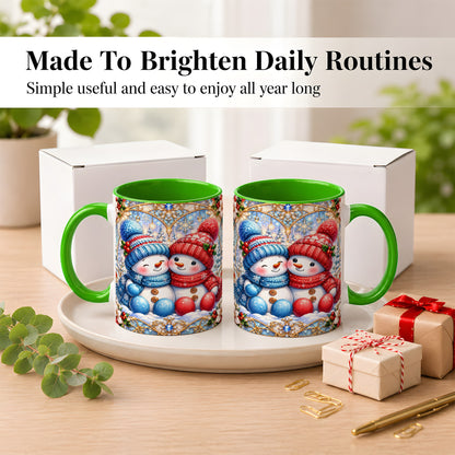 #pl[11oz|Green] Snowman Couple Coffee Mug, Christmas Snowman Mug, Ceramic Cup