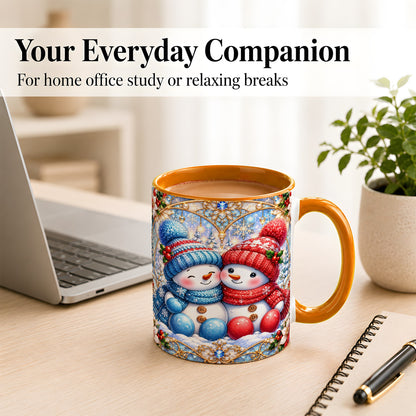 #pl[11oz|Orange] Snowman Couple Coffee Mug, Christmas Snowman Mug, Ceramic Cup