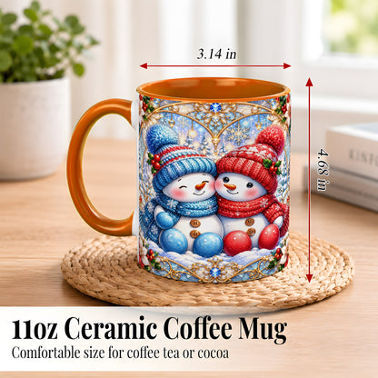 #pl[11oz|Orange] Snowman Couple Coffee Mug, Christmas Snowman Mug, Ceramic Cup