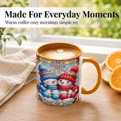 #pl[11oz|Orange] Snowman Couple Coffee Mug, Christmas Snowman Mug, Ceramic Cup