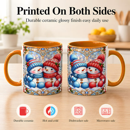 #pl[11oz|Orange] Snowman Couple Coffee Mug, Christmas Snowman Mug, Ceramic Cup