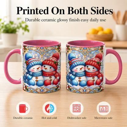 #pl[11oz|Pink] Snowman Couple Coffee Mug, Christmas Snowman Mug, Ceramic Cup