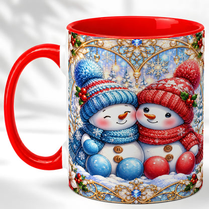 Snowman Couple Coffee Mug, Christmas Snowman Mug, Ceramic Cup