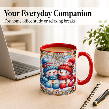#pl[11oz|Red] Snowman Couple Coffee Mug, Christmas Snowman Mug, Ceramic Cup
