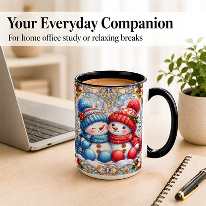 #pl[15oz|Black] Snowman Couple Coffee Mug, Christmas Snowman Mug, Ceramic Cup