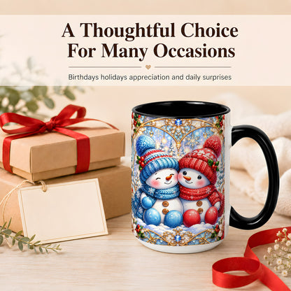 #pl[15oz|Black] Snowman Couple Coffee Mug, Christmas Snowman Mug, Ceramic Cup