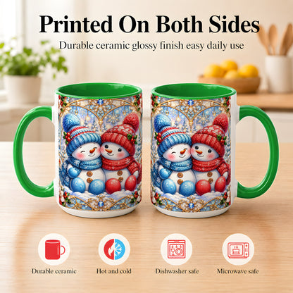 #pl[15oz|Green] Snowman Couple Coffee Mug, Christmas Snowman Mug, Ceramic Cup