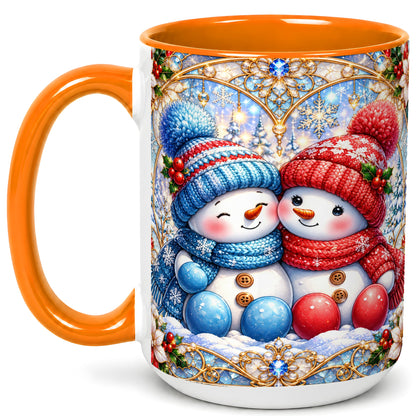 #pl[15oz|Orange] Snowman Couple Coffee Mug, Christmas Snowman Mug, Ceramic Cup