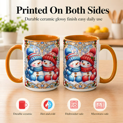 #pl[15oz|Orange] Snowman Couple Coffee Mug, Christmas Snowman Mug, Ceramic Cup