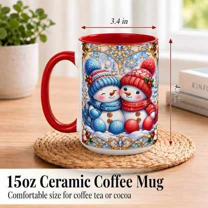 #pl[15oz|Red] Snowman Couple Coffee Mug, Christmas Snowman Mug, Ceramic Cup