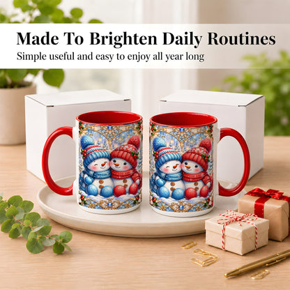 #pl[15oz|Red] Snowman Couple Coffee Mug, Christmas Snowman Mug, Ceramic Cup