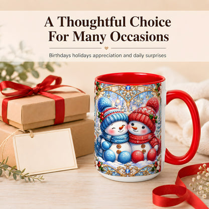 #pl[15oz|Red] Snowman Couple Coffee Mug, Christmas Snowman Mug, Ceramic Cup