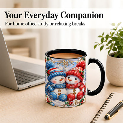 #pl[11oz|Black] Snowman Couple Coffee Mug, Christmas Snowman Mug, Ceramic Cup