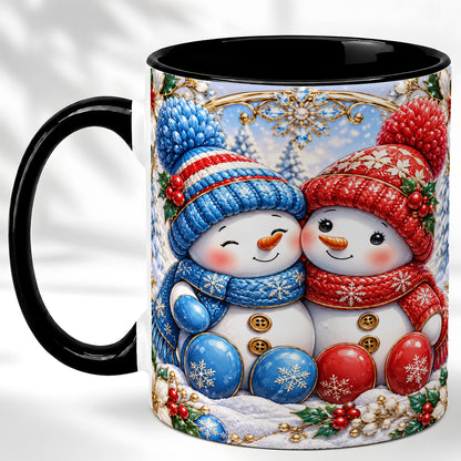 #pl[11oz|Black] Snowman Couple Coffee Mug, Christmas Snowman Mug, Ceramic Cup