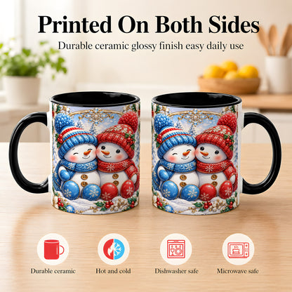 #pl[11oz|Black] Snowman Couple Coffee Mug, Christmas Snowman Mug, Ceramic Cup