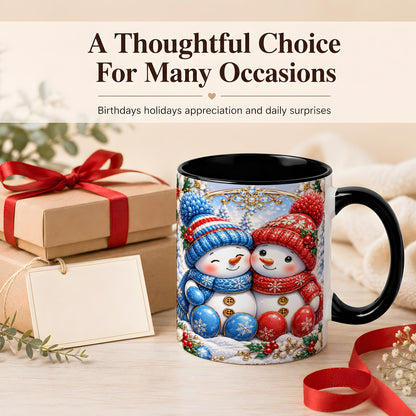 #pl[11oz|Black] Snowman Couple Coffee Mug, Christmas Snowman Mug, Ceramic Cup