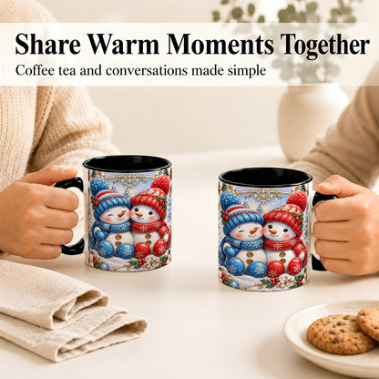 #pl[11oz|Black] Snowman Couple Coffee Mug, Christmas Snowman Mug, Ceramic Cup
