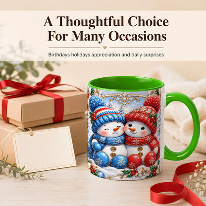 #pl[11oz|Green] Snowman Couple Coffee Mug, Christmas Snowman Mug, Ceramic Cup