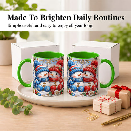 #pl[11oz|Green] Snowman Couple Coffee Mug, Christmas Snowman Mug, Ceramic Cup