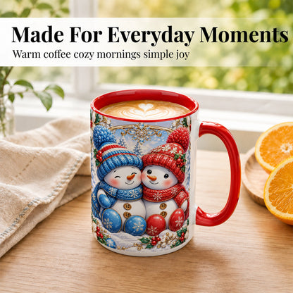 #pl[15oz|Red] Snowman Couple Coffee Mug, Christmas Snowman Mug, Ceramic Cup