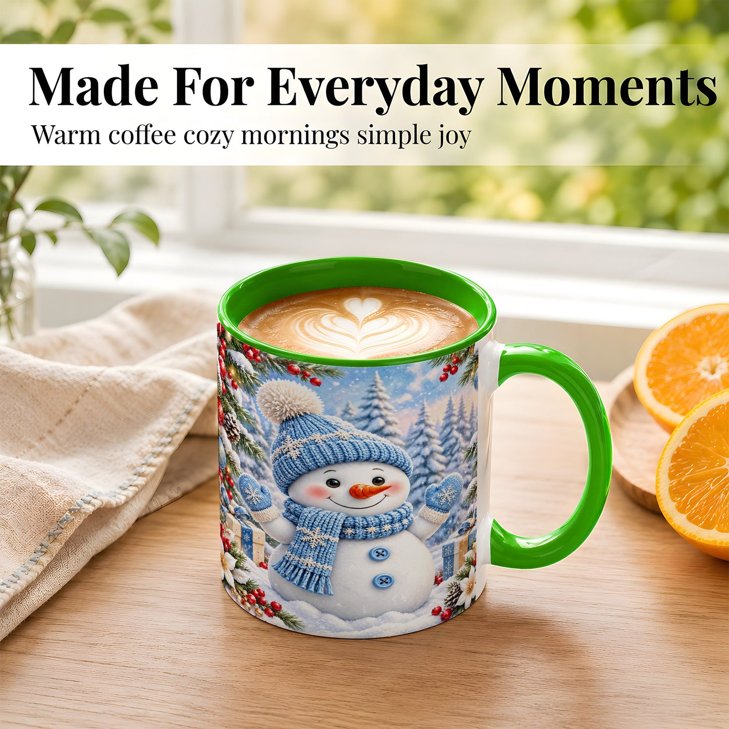#pl[11oz|Green] Blue Snowman Coffee Mug, Christmas Snowman Mug, Ceramic Cup