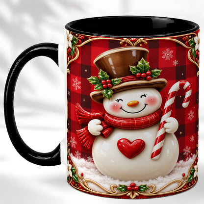 #pl[11oz|Black] Plaid Snowman Coffee Mug, Christmas Snowman Mug, Ceramic Cup