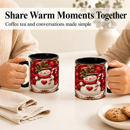 #pl[11oz|Black] Plaid Snowman Coffee Mug, Christmas Snowman Mug, Ceramic Cup