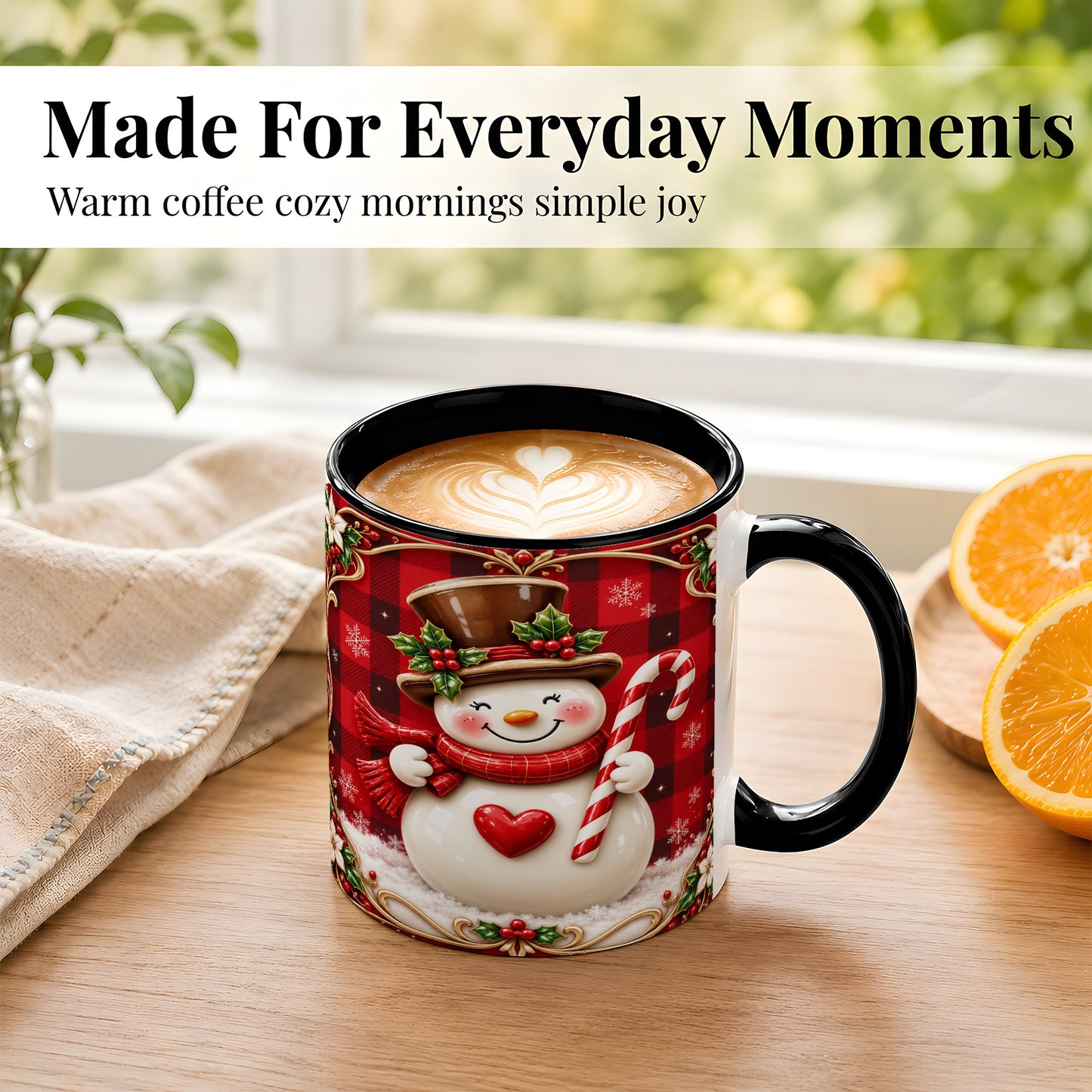 #pl[11oz|Black] Plaid Snowman Coffee Mug, Christmas Snowman Mug, Ceramic Cup