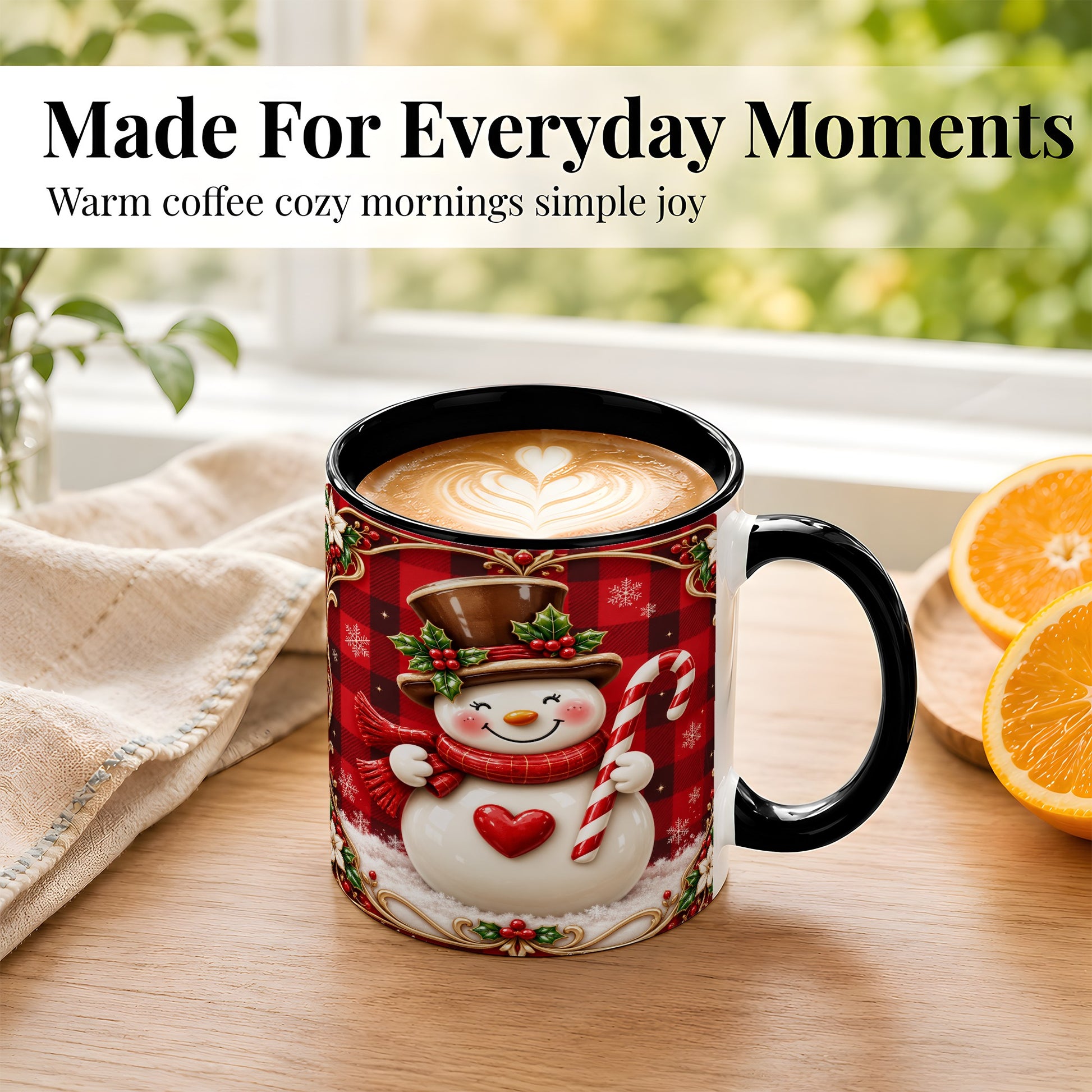 #pl[11oz|Black] Plaid Snowman Coffee Mug, Christmas Snowman Mug, Ceramic Cup