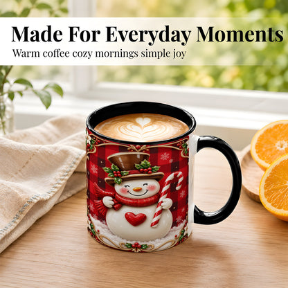#pl[11oz|Black] Plaid Snowman Coffee Mug, Christmas Snowman Mug, Ceramic Cup
