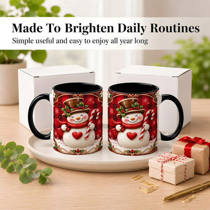 #pl[11oz|Black] Plaid Snowman Coffee Mug, Christmas Snowman Mug, Ceramic Cup
