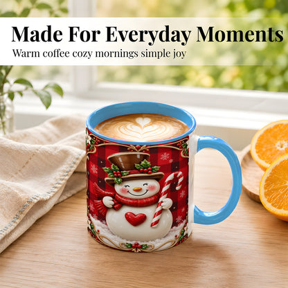 #pl[11oz|Blue] Plaid Snowman Coffee Mug, Christmas Snowman Mug, Ceramic Cup