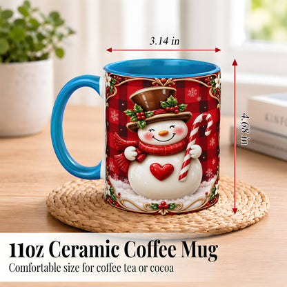 #pl[11oz|Blue] Plaid Snowman Coffee Mug, Christmas Snowman Mug, Ceramic Cup