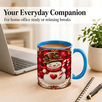 #pl[11oz|Blue] Plaid Snowman Coffee Mug, Christmas Snowman Mug, Ceramic Cup