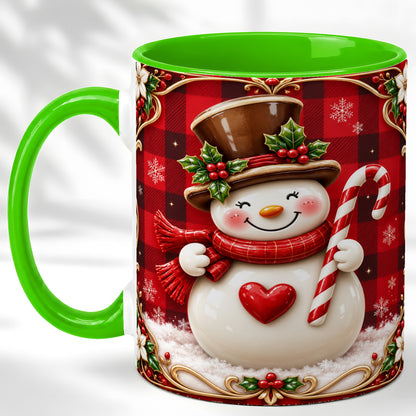 #pl[11oz|Green] Plaid Snowman Coffee Mug, Christmas Snowman Mug, Ceramic Cup