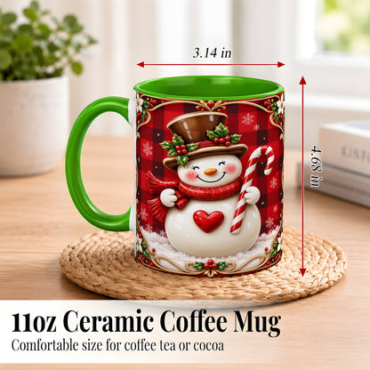 #pl[11oz|Green] Plaid Snowman Coffee Mug, Christmas Snowman Mug, Ceramic Cup