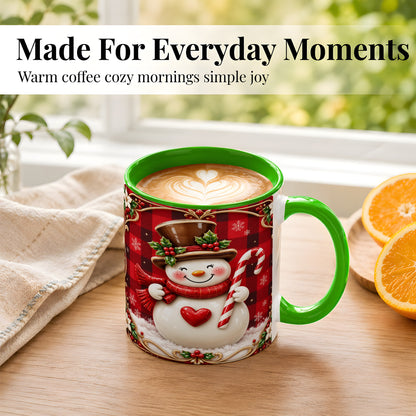 #pl[11oz|Green] Plaid Snowman Coffee Mug, Christmas Snowman Mug, Ceramic Cup